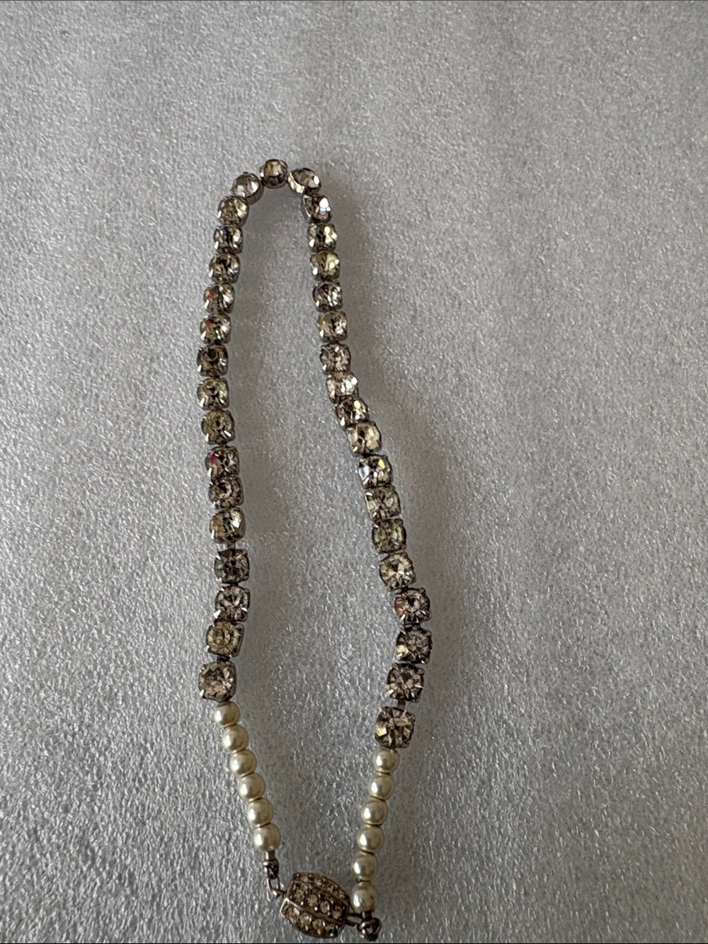 Crystal and Pearl Strand Necklace - Clear Crystal & Pearlescent White